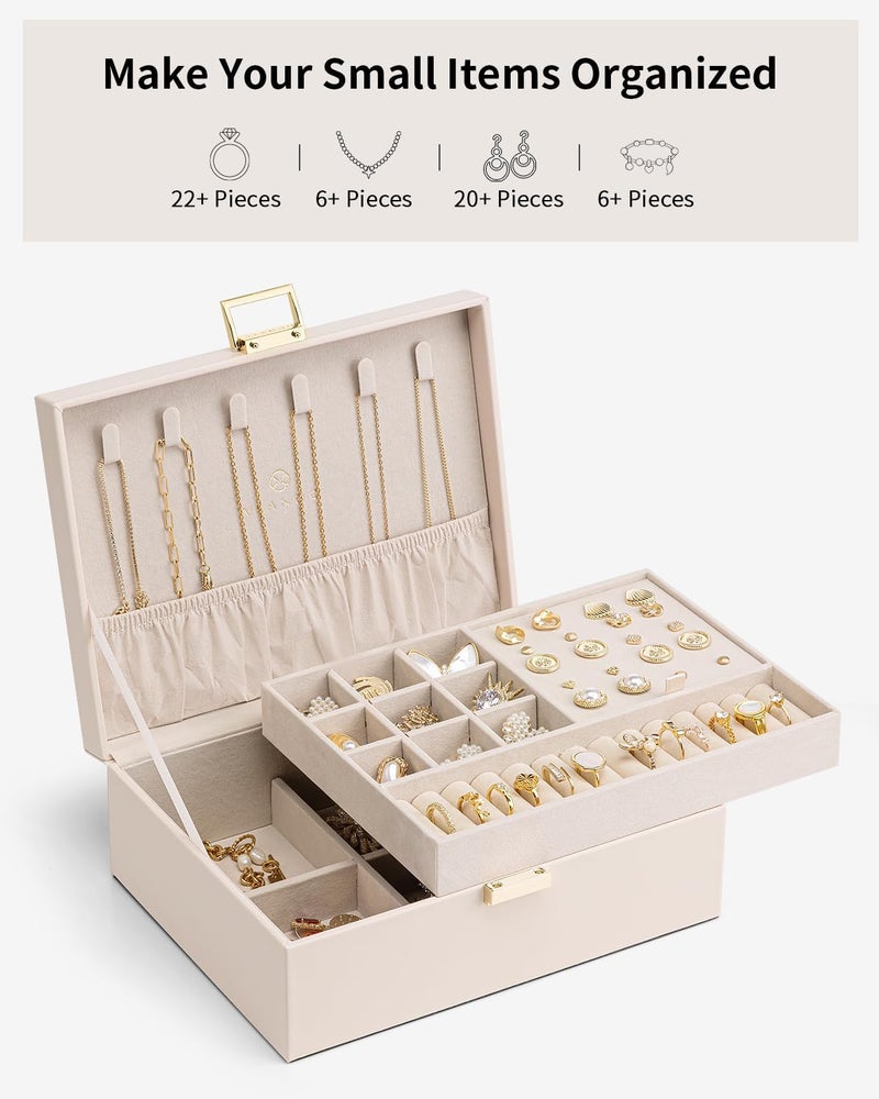 Vlando 2 Layer Jewelry Box Large Jewelry Organizer for Women Removable Jewelery Tray for Necklace Earrings Rings Bracelets Christmas Gifts for Mom Wife (Light Pink) - Image 5